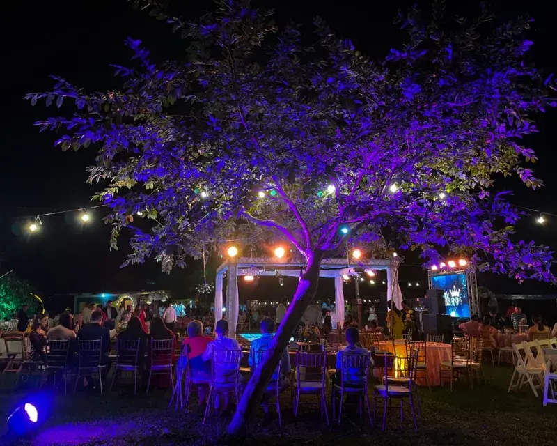 Recepción nocturna iluminada para XV años