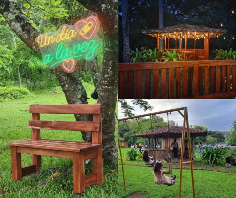 Familia feliz disfrutando en Hotel El Pantano, el hotel familiar en Jalapa, Nicaragua, con amplias áreas verdes para niños.